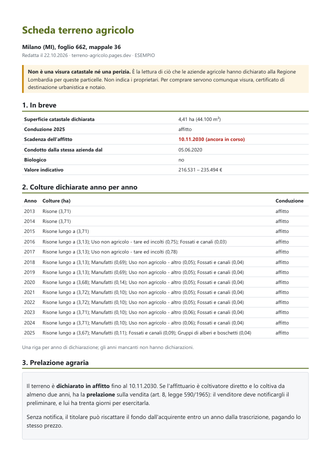 Prima pagina della scheda di esempio